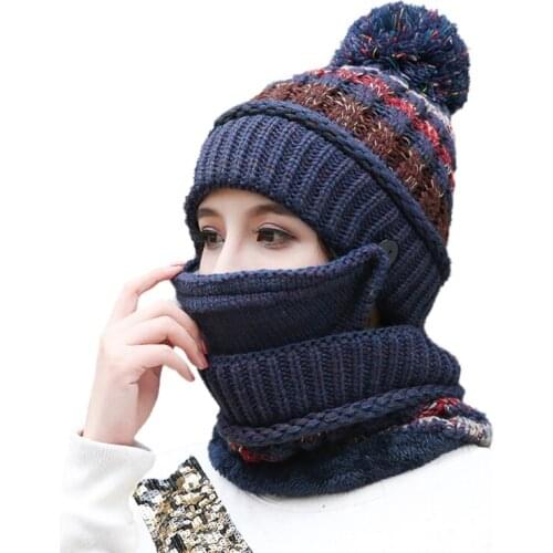 Women Scarf Winter Sets Cap Collar Face Protection Girls Accessory Women Winter Outdoor Scarf Balaclava Knitted Hat