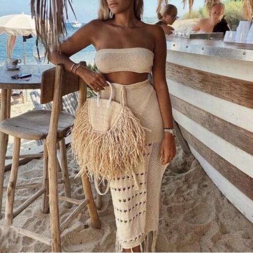 Women Summer Beach Dress Bathing Beachwear Swimwear Beach Cover Up Lace Crochet Two Piece Bikini Cover Up Suit Bikini Cover Up