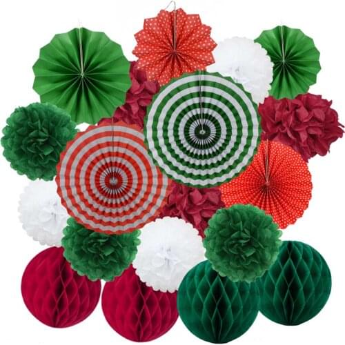 19pcs/set Merry Christmas New Year Party Favor Red Green Set Hanging Paper Crafts Carnival Fiesta National Day Decor Ornaments