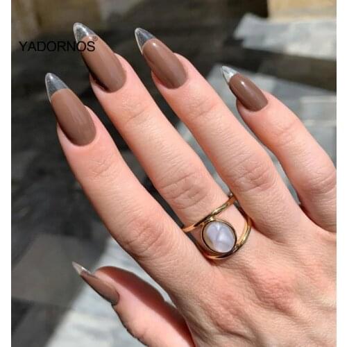 24pcs Acrylic Nail Tips Dark Brown Nail Patch Glue Type Removable Long Paragraph Fashion Manicure Save Time False Nail Patch Ty