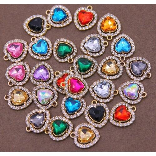6PCS 16*18mm Inlaid rhinestones Crystals Heart Glass Rhinestones Bracelet necklace jewelry DIY Accessories