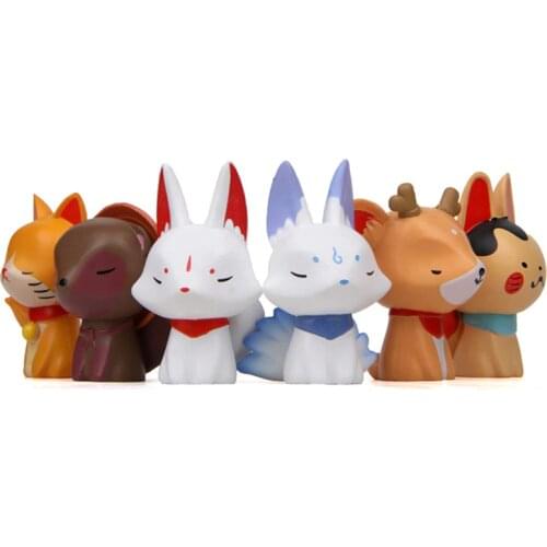 6PCS/Lots Japanese Cartoon Animals Nine Tails Fox Rabbit Cat Deer Figures Models Decoration Collection Dolls for Kids Toys
