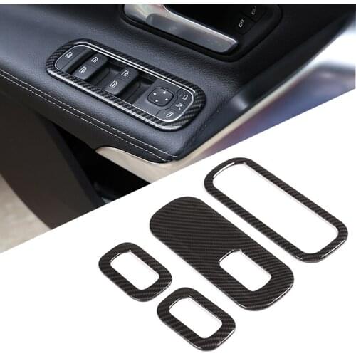 4 Pcs For Mercedes Benz A Class W177 2019 Car Accessories Carbon Fiber Window Lift Switch Button Frame Trim