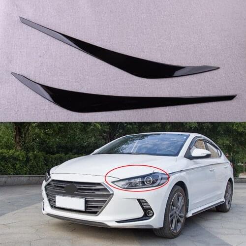 CITALL 2Pcs/Set Car Front Headlight Lamp Eyelid Eyebrow Cover Trim Fit For Hyundai Elantra 2017 2018 ABS Glossy Black