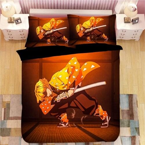 Demon Slayer Kimetsu No Yaiba Sticker Bed Linen Cartoon Anime Duvet Covers Pillowcases Kids Anime Comforter Bedding Sets 07