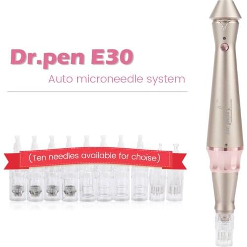 Dr Pen E30 with 12pcs Needles New Design Golden Microneedling Derma Pen Wired Electric Dermapen Rolling Skincare Treatment
