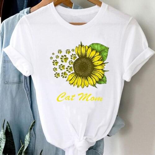 T-shirts Women 90s Love Floral Cat Paw Girl Animal Clothes Panda Cartoon Stylish Tshirt Top Lady Print Girl Tee T-Shirt