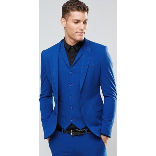 JELTONEWIN Mens Wedding Suits Royal Blue Casual Business Suit Mens Tuxedo 3 Pcs Groom Terno Suits For Men (Jacket+Vest+Pants)