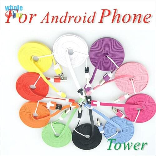 100pcs Flat Noodle Micro USB Charger Sync Data Cable 1M 2M 3M Universal Charging Data Cable for Samsung Xiaomi Android Phones