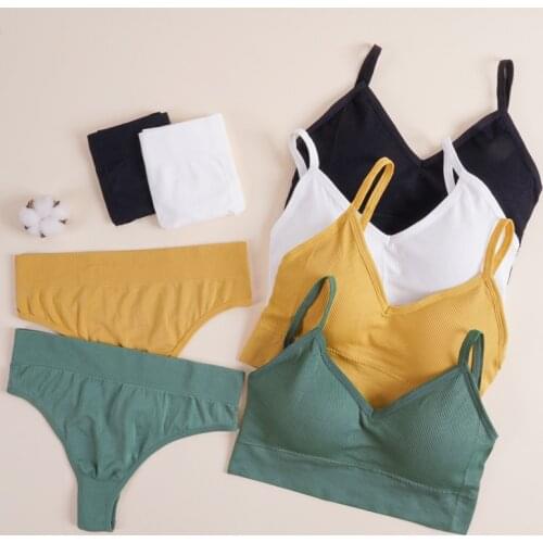 Women Bra Panties Set Sexy G-String Push Up Bra Crop Top Seamless Underwear Active Bra Thongs Female Top Lingerie Set