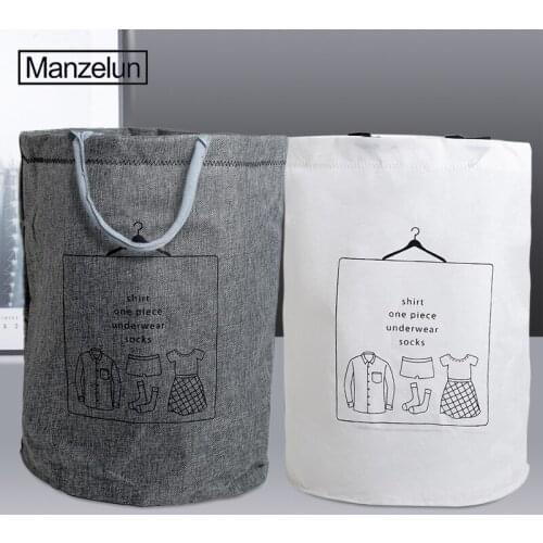 Letter Print Laundry Basket Toy Storage Bucket Cotton Hamper Container Laundry Bin Bag Home Storage Organization Gray White