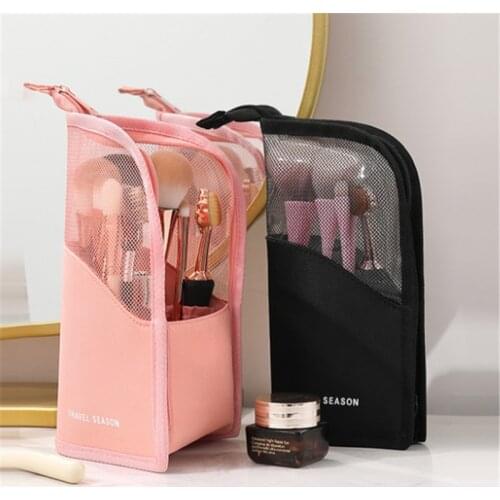 1Pc Stand Cosmetic Bag for Women Clear Zipper Makeup Bag Toiletry Bag Outdoor Travel Female Makeup Brush Holder Organizer