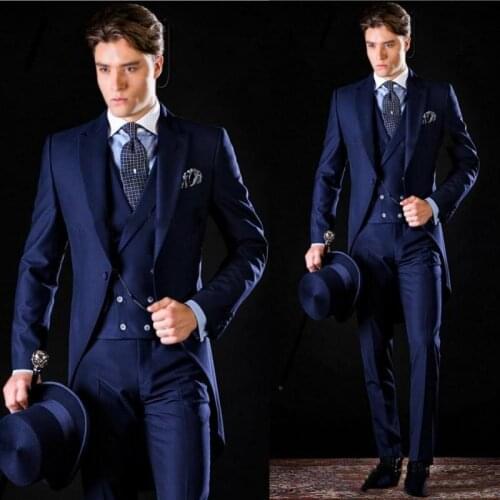 Handsome Groomsmen Peak Lapel Groom Tuxedos Mens Wedding Dress Man Jacket Blazer Prom Dinner (Jacket+Pants+Tie+Vest) A250