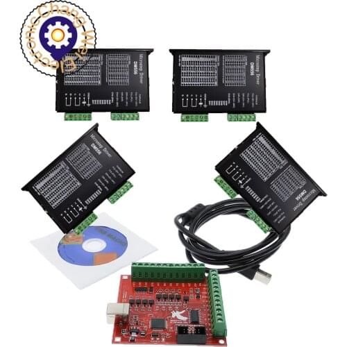 Hot!CNC system control system kit, 1*Red Breakout Board USB MACH3 100Khz 4 Axis Interface Driver Motion Controller+4*DM556 Drive