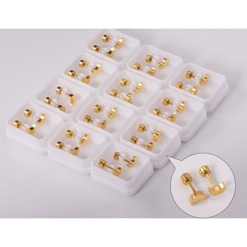 LUXUKISSKIDS 12Pairs/Lot 6.0mm Stainless Steel Moon Earrings Brinco Trendy Woman Gold Color Screw Stud Earrings Fashion Jewelry