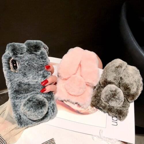 Cute Fluffy Rabbit Hair Fur Phone Case for Samsung Galaxy A10 A20 A30 A40 A50 A70 A20S A20E A2 Core A10E A10S A60 A80 A90 Cover