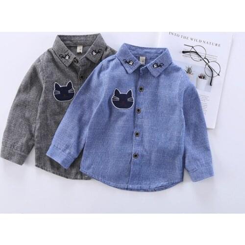 Cute Baby Boys Shirts Long Sleeve Striped Shirt Tops Blouse For Children Fashion Cartoon Turn-Down Collar Kids Clothes Gifts
