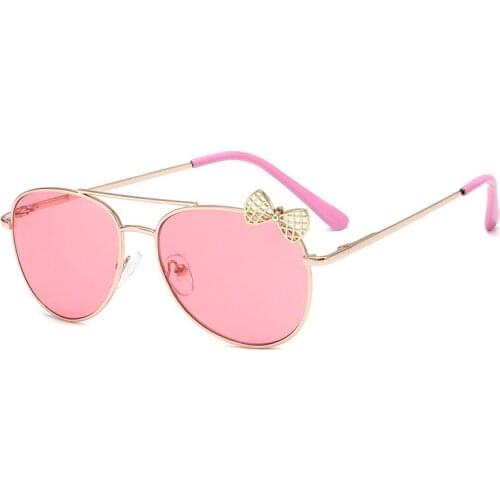 Cute Bow Girls Sunglasses Double Beam Metal Frame Kids Glasses Children Outdoor Goggles Decorative Party Eyewear