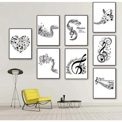 Minimalist Decor Modern Nordic Paintings On The Wall Music Note Black and White Canvas Poster for Home Room Decor Frameless