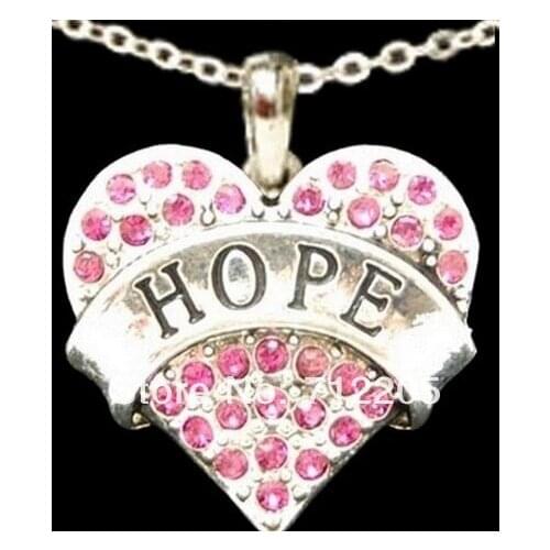 Fashion rhodium plated Hope pink crystal heart pendant necklace(A100048)