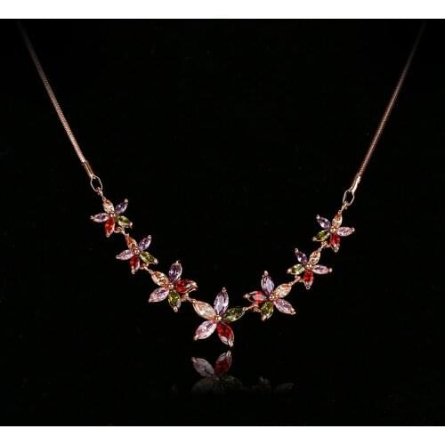 Emmaya Fashion Women Colorful Flower Zircon Necklace Rose/White Gold Color Necklaces for Women Anniversary Jewelry Wholesale
