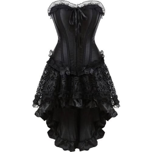 Fashion Corset And Skirt Set Irregular Lace Up Gothic Bustier Corset Black Dresses For Women Adjustable Plus Size Sexy Lingerie