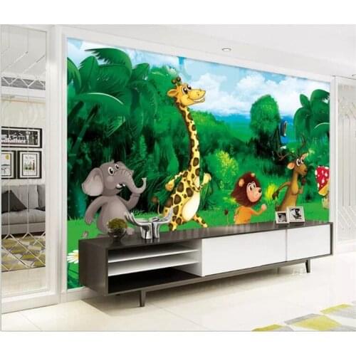 Custom 3D Mural Wallpaper Green Forest Cartoon Animals Children Room Bedroom Photo Background Wall Painting Wallpaper For Kids