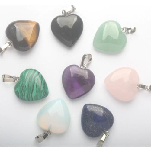 20MMx20MM Small Obsidian Amethysts Tiger Eye Clear Crystal Aventurine Quartz Lapis Lazuli Opalite Turquoises Heart Pendant 1 PCS