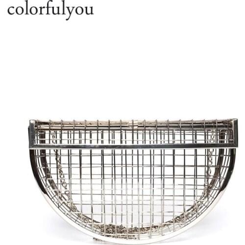 NEW Metal Hollow Out Women clutch Bag Cage Semi-circular shape chain women Messenger Bags Fashion Lady Saddle bag Purse 4 colors
