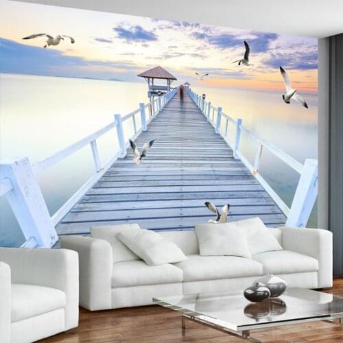 Custom 3D Photo Wallpaper Modern Dusk Sea Bridge Seagull Living Room Bedroom TV Background Decoration Mural Papel De Parede 3D