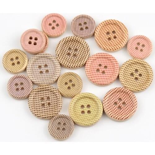 50pcs 15/20mm natural Color Round Dot Pattern Wooden Buttons For Clothes Crafts Sewing Scrapbooking DIY Accessories