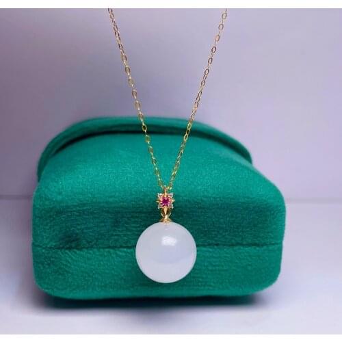 SHILOVEM 18k yellow gold natural white Jasper pendants Christmas Gift fine Jewelry wedding no necklace 12mm mymz1212558hby