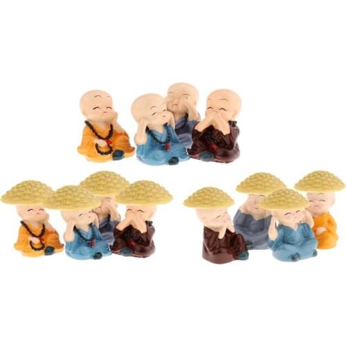 Buddha Monks Figurine Monks Decoration Ornaments Resin Buddhist Statue Home Car Decoration Desk Shelf Decor Collectible Art