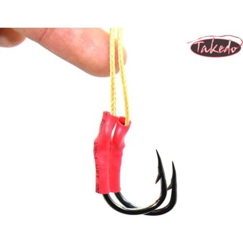 TAKEDO Custom 10827A Quality High Carbon Steel Double Hook Slow Jigging Assist Feather Fishing Hook assist Hook