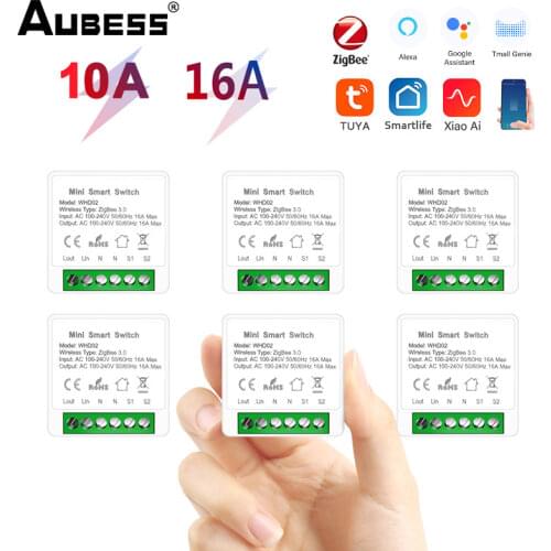 10A/16A Tuya Zigbee Smart Switch Mini DIY Led Light Switch Supports 2 Way Control Smart Life Push Smart Home Automation Module