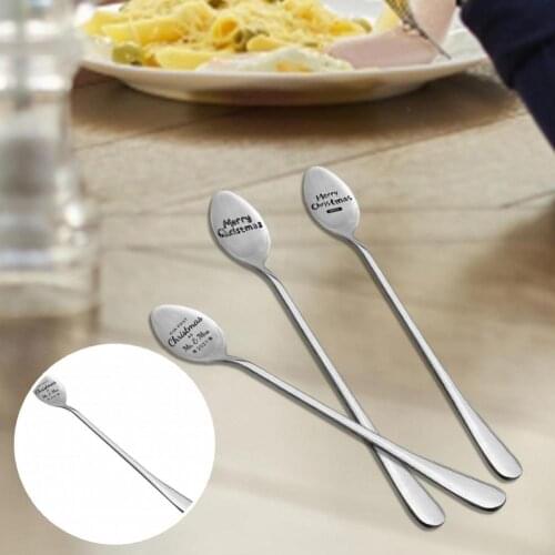 Long Handle Unique Latte Cappuccino Coffee Spoon Stainless Steel Christmas Dessert Spoon Easy to Grab for Kitchen