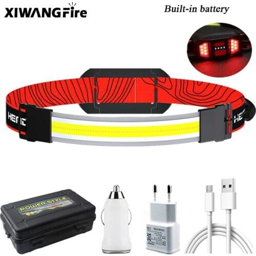 USB Rechargeable Work Light 3Modes Red Warning Strobe Camping Light 12W COB Riding Headlamp Running Head Torch Light 1200mAh