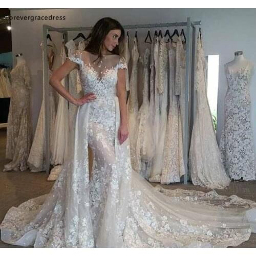 High Quality Full Lace Mermaid Long Wedding Dress Sheer Scoop Neckline Formal Bride Bridal Gown Plus Size Custom Made