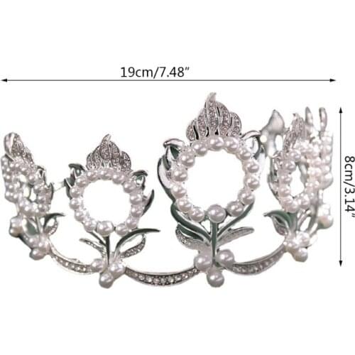 N58F Crystal Pearl Flower Bride Headbands Women Silver Color Princess Wedding Hair Jewelry Tiara Hairbands Hair Accessories