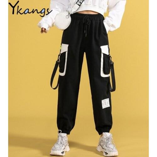 Plus Size High Waist Harajuku streetwear Pockets Hip Hop Cargo Pants Joggers Women Patchwork Trousers Loose Casual Sweatpants