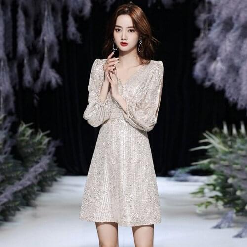 Sexy Slim Party Dress Robe De Soiree qipao 2020 New Noble Temperament chiffon Short Evening Dress Size XXL