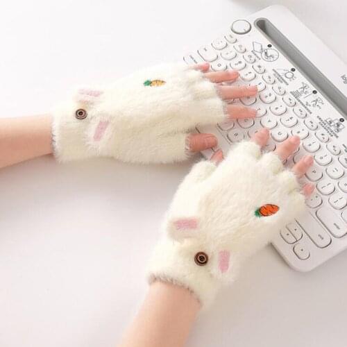 Winter Cute Velvet Warm Gloves Women Knitted Solid Touch Screen Autumn Fashion Cartoon Thick Cycling Driving Gloves PJ019