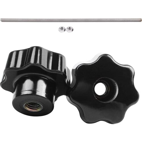 1x 320mm x M8 Stainless Steel Thread Bar Stock Rod Silver Tone & 5x Black Star Grip Knobs, Female Thread Diameter 8mm