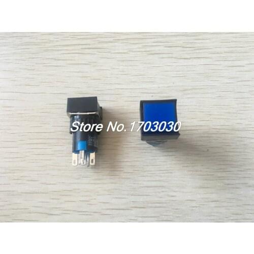 2 Pcs Blue Light LED Square Cap DC 12V Light SPDT 5 Pins Push Button Switch