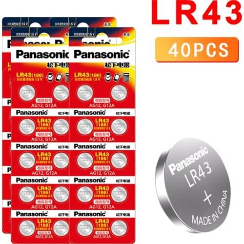 40pcs Panasonic 186 1.5V 0%Hg Alkaline batteries AG12 LR43 G12A 186 for Watches Toys calculator Remote control electronic scale