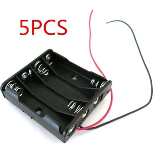 5PCS AAA Batteries Storage Case Plastic Box Holder with 6'' Cable Lead for 4 x AAA Battery Soldering Connecting Black Digital