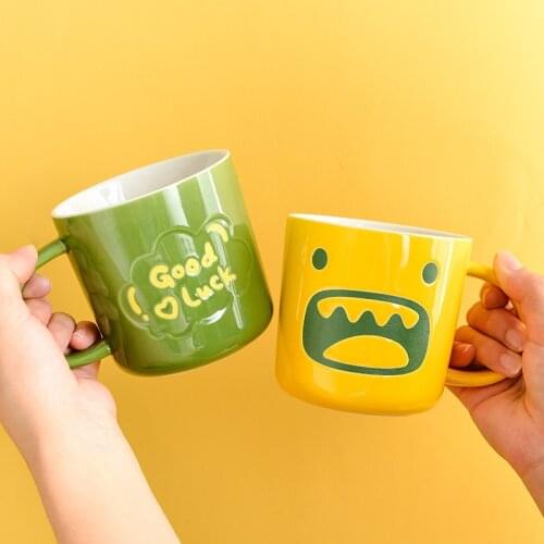 Cute Coffee Mugs for Girl Water Tea Cups with Cover Spoon Creative Coffeeware Japanese Drinkware