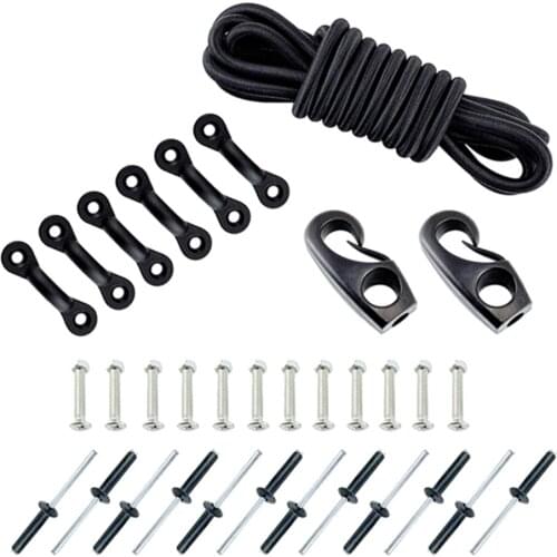 Kayak Canoe Bungee Deck Kit Tie Down 2.5m String Padeyes Rivets Screws Cord Ends