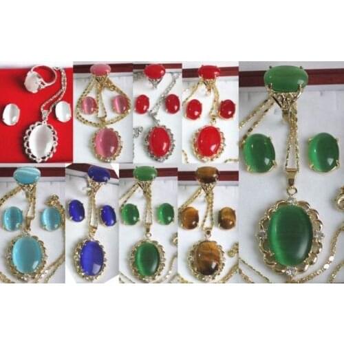 Free shipping 10color-white/pink/red/blue/green opal//tiger eye stone earring pendant ring can choose