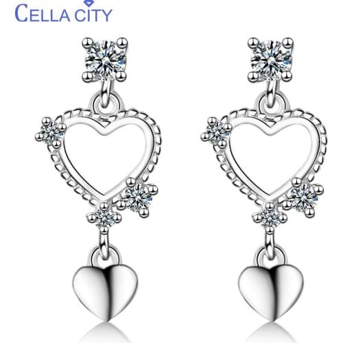 Cellacity Temperament Long Ear drops Heart shaped Silver 925 Jewelry Gemstones Earrings for Women Sweet Girl Dating Party Gift